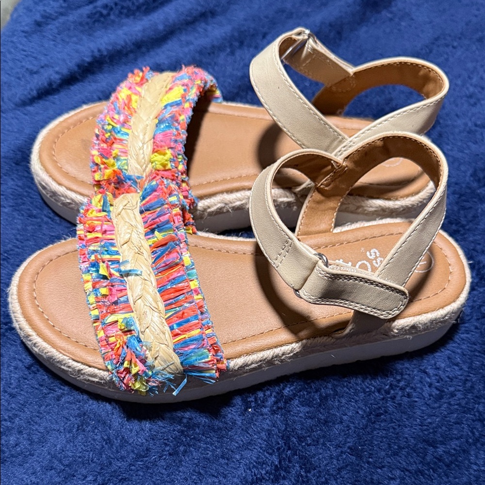Art Class Beige and Multicolor Fringe Kids Sandals